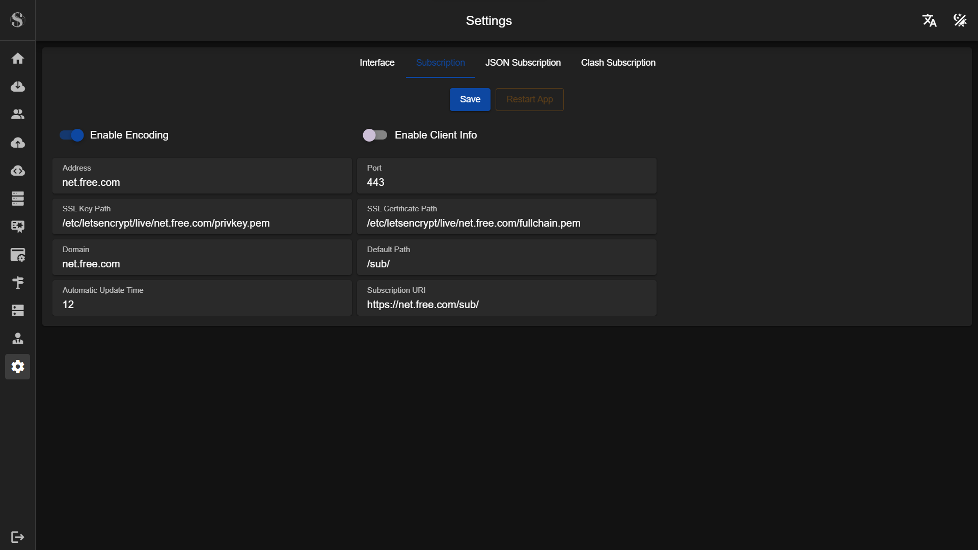 s-ui settings subscription